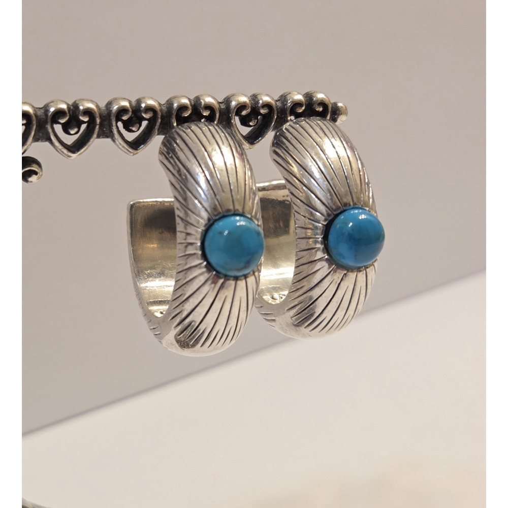 Vintage Sterling Silver Turquoise Simon Sebbag Designs Chunky Hoop Earrings 35mm